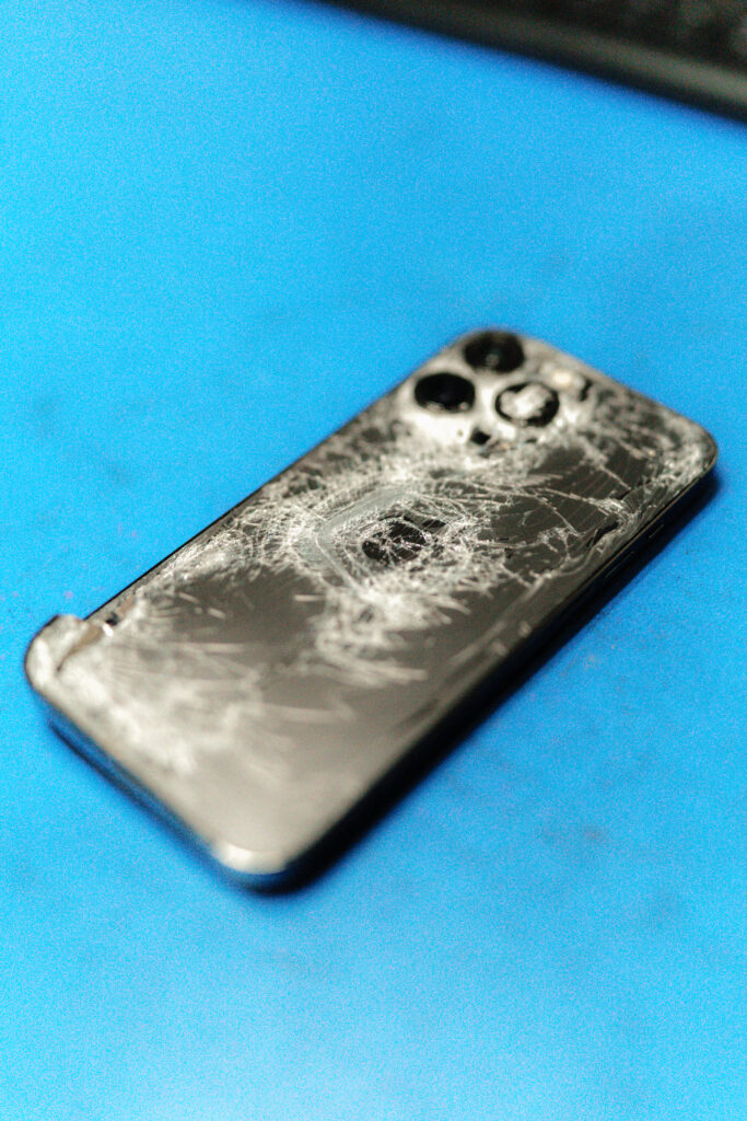 broken iphone screen and camera in for repair at goebits located in seattle wa
